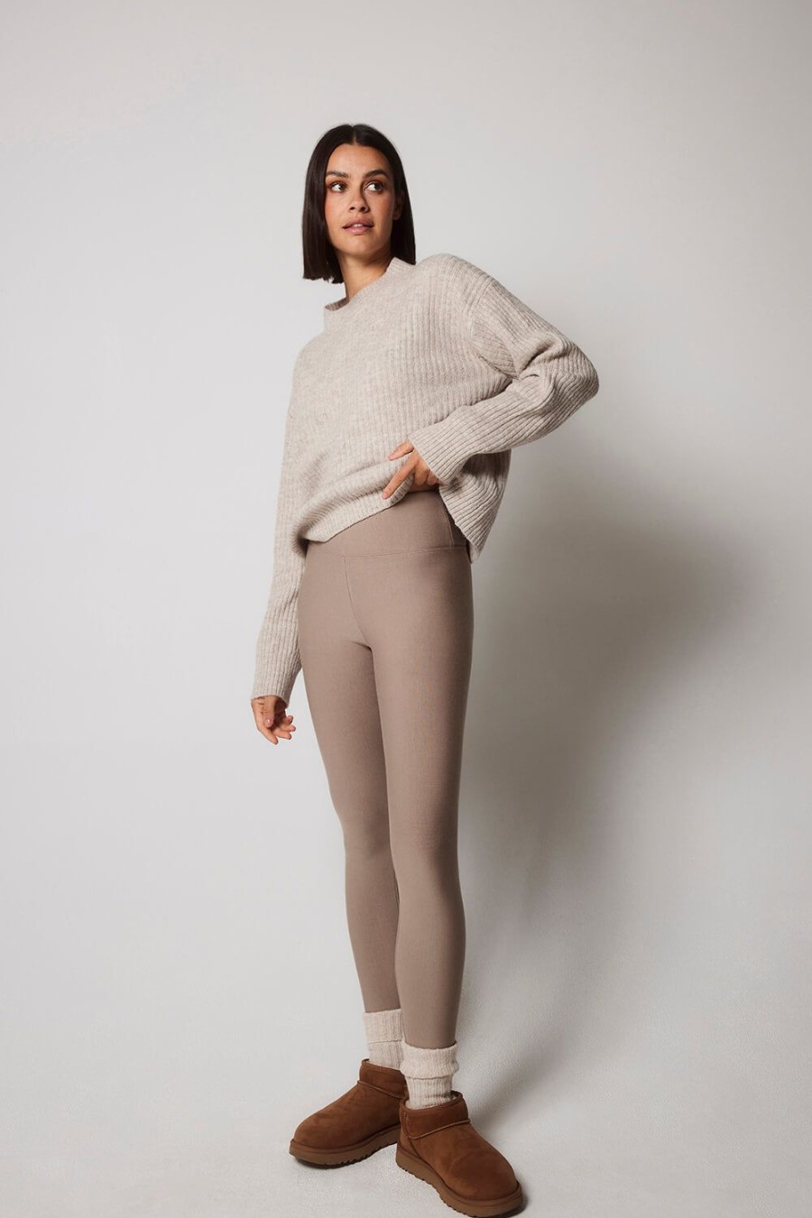 Maternity Lovall Winter | Fleece Lined | Maternity Winter Everyday Leggings Stone