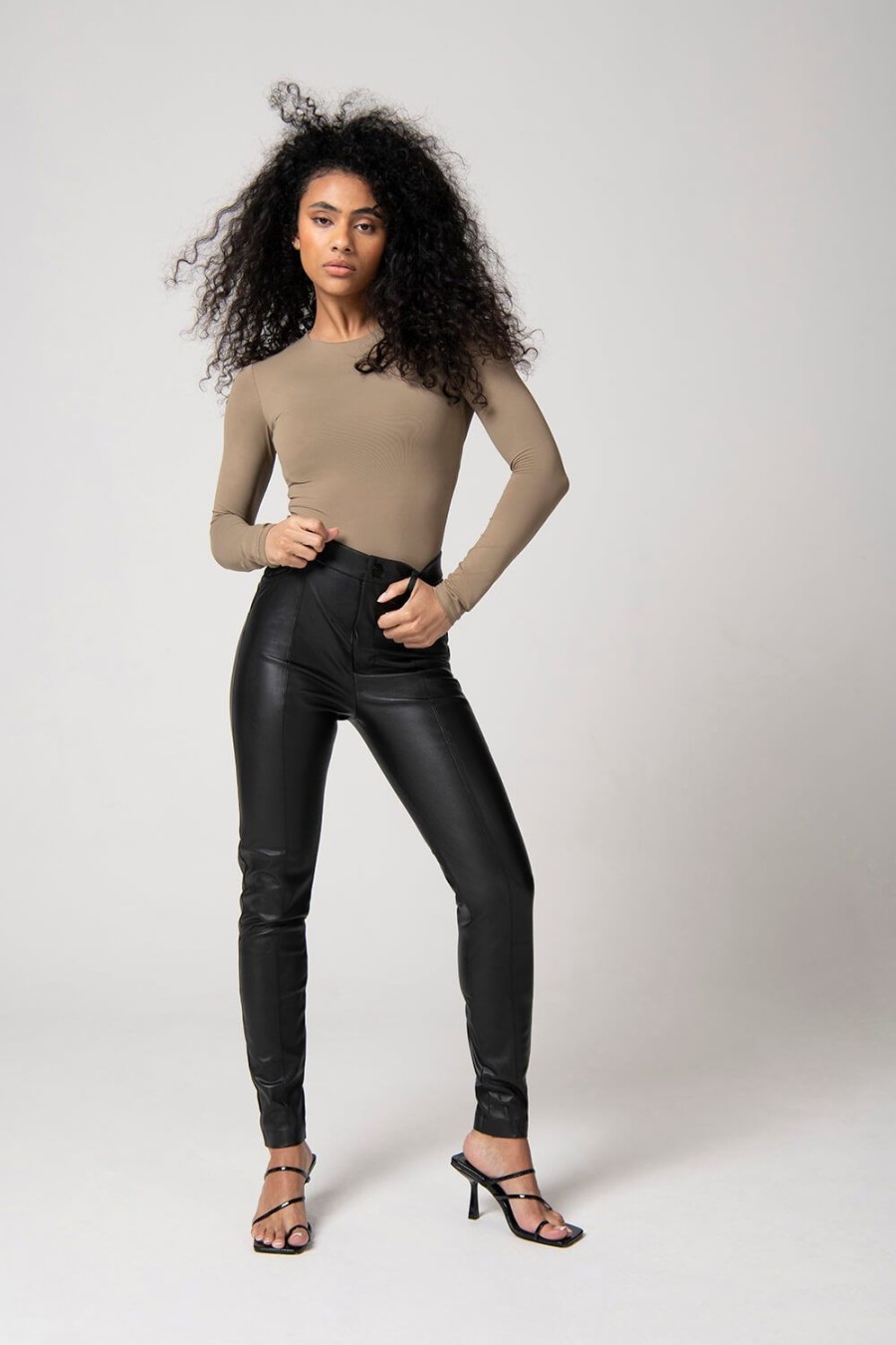 Women Lovall Leather | Leather Look Trousers--Black