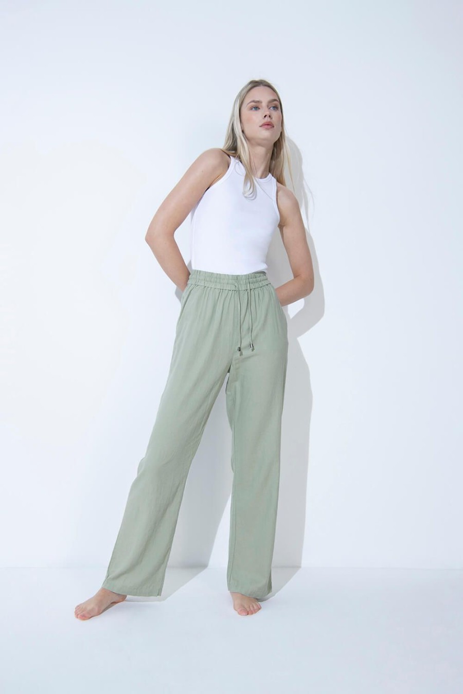 Women Lovall Linen | Everyday Linen Trousers Sage Green