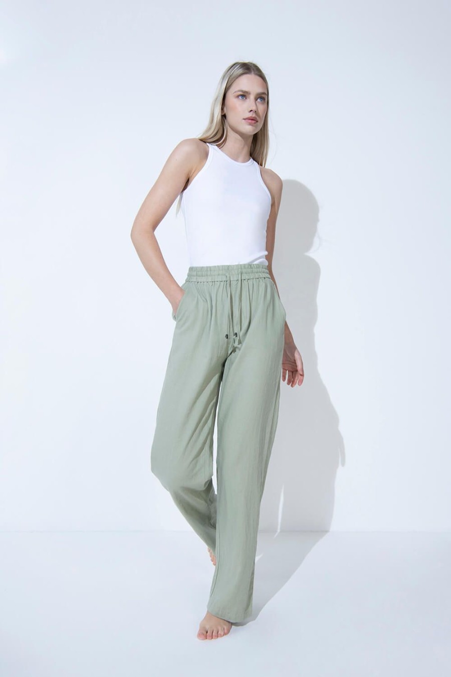 Women Lovall Linen | Everyday Linen Trousers Sage Green