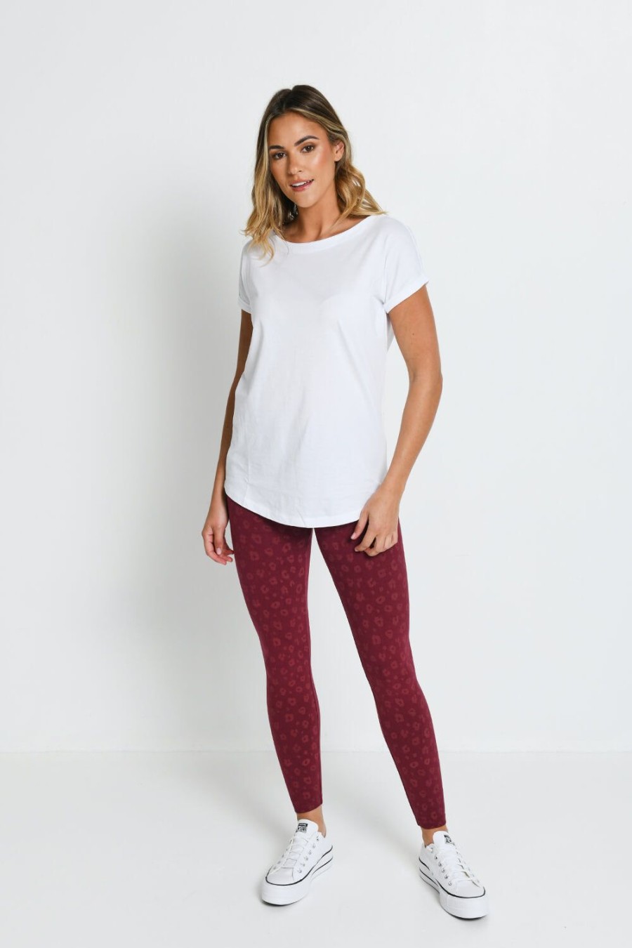 Women Lovall Everyday | Everyday High Waisted Leggings Burgundy Animal Print