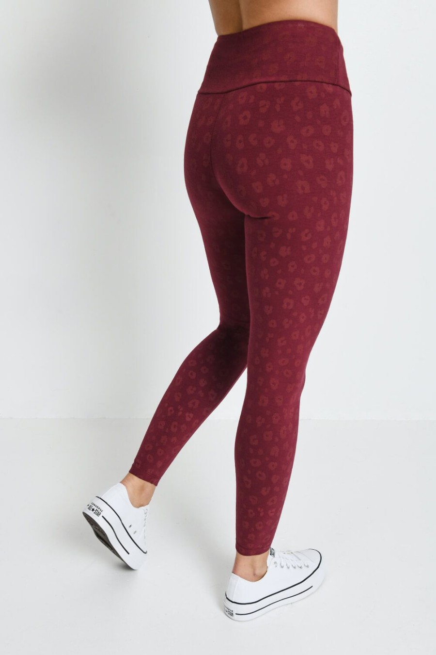 Women Lovall Everyday | Everyday High Waisted Leggings Burgundy Animal Print