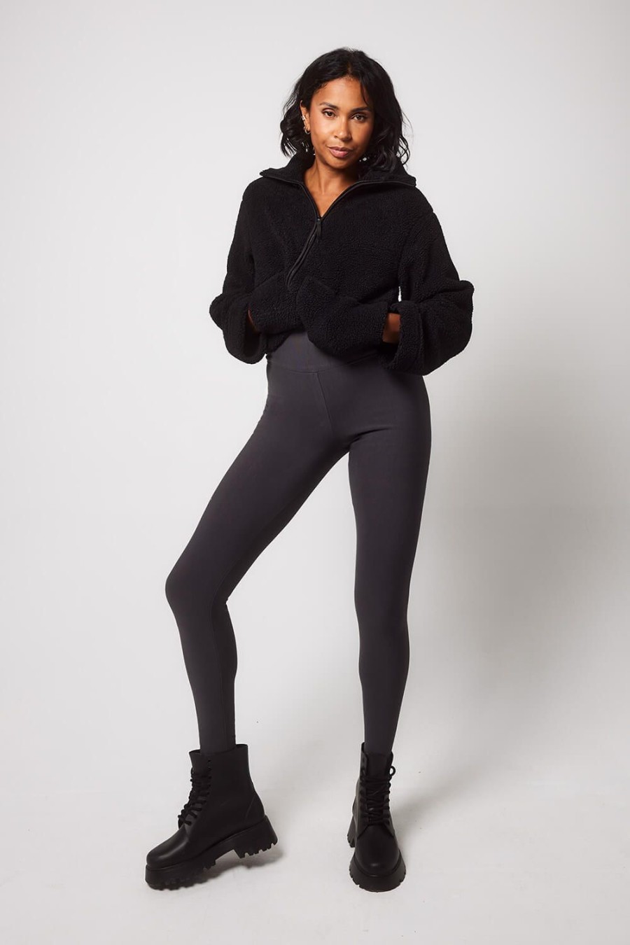 Women Lovall Winter | Fleece Lined | Winter Everyday High Waisted Leggings Dark Grey