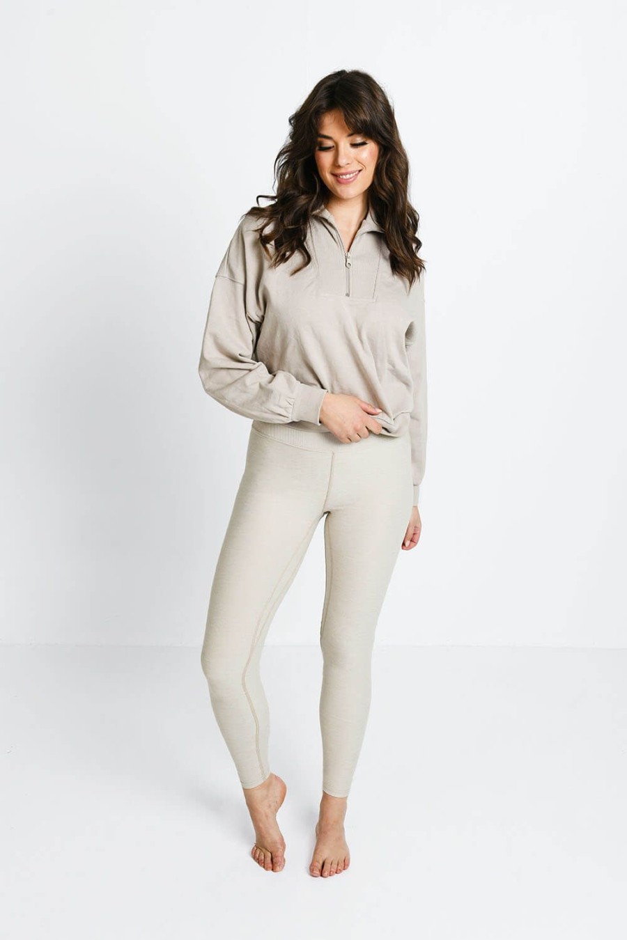 Women Lovall Leggings | Luxe High Waisted Loungewear Leggings Vanilla Marl